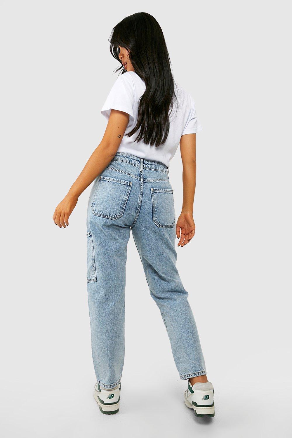 Petite Denim Light Wash Pocket Detail 26 Inch Cargo Jeans boohoo IE
